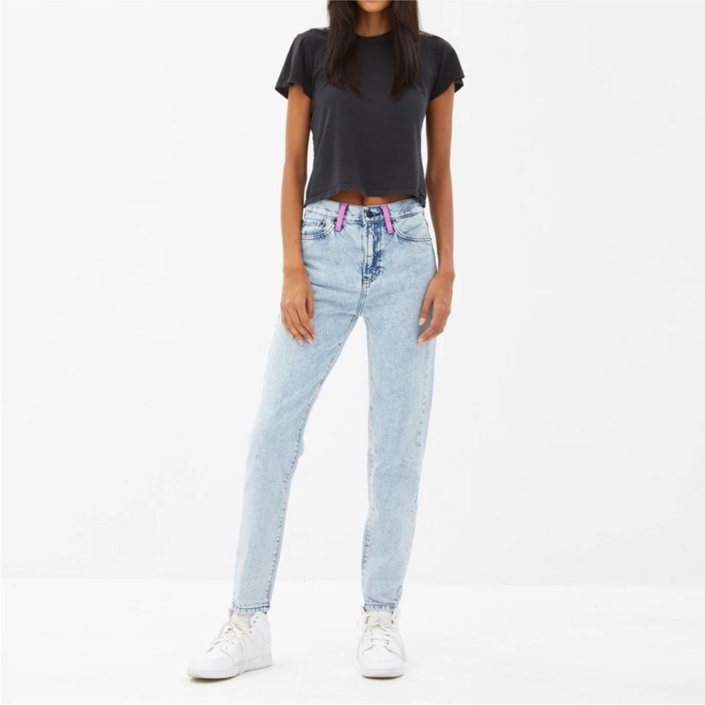 Unemployed Denim Hand Painted Pink Loop Straight Leg Jean Light Wash 27